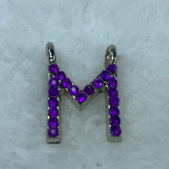 Initial Alphabet Letter M Jewelry Pendant Necklace Charm Purple Rhinestones - Picture 2 of 9